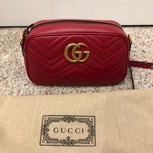Gucci Marmont Red Leather Camera Crossbody Bag LIKE NEW AUTHENTIC